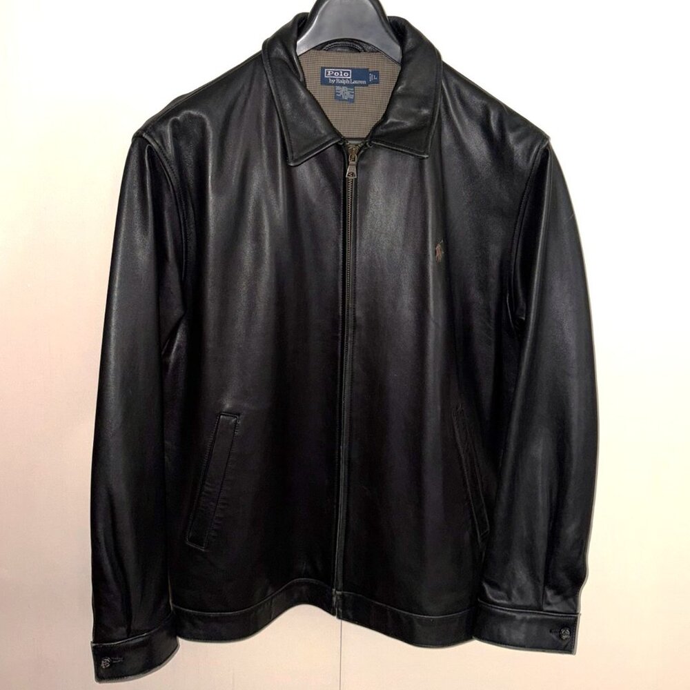 Polo Ralph Lauren Maxwell Lambskin Leather Jacket Size L Color: Black